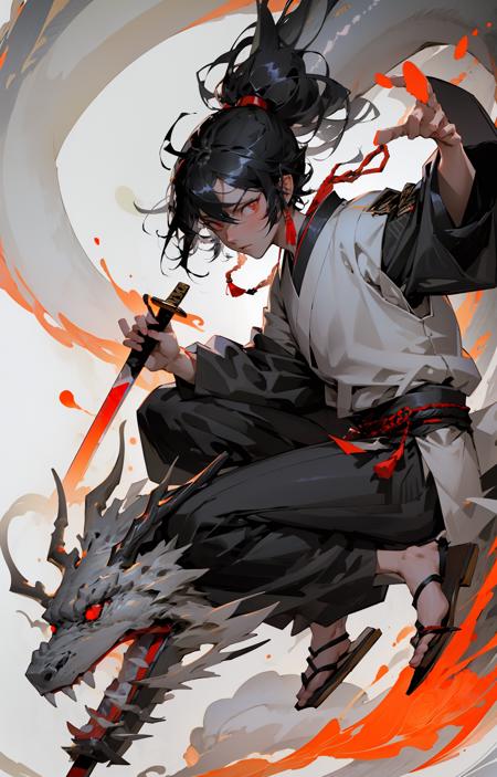 04757-1769081828-letterboxed, male_focus, black_hair, weapon, solo, red_eyes, sandals, 1boy, japanese_clothes, sword, illustration.media,  ,actio.png